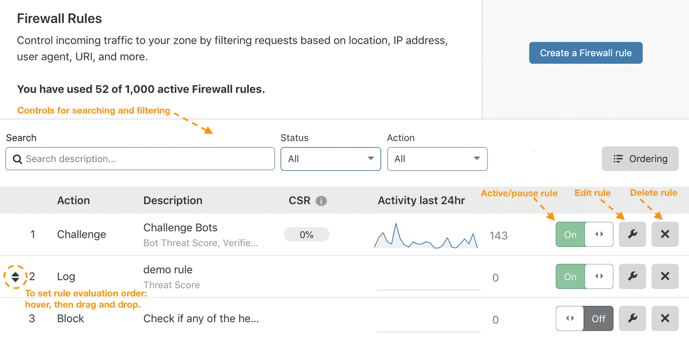 Firewall Rules panel